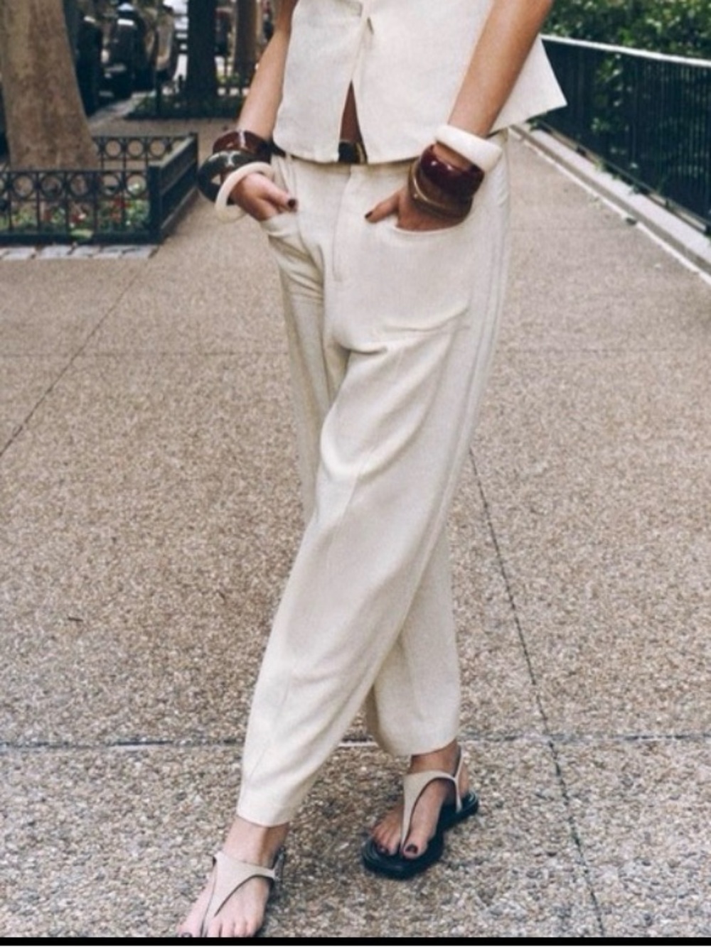 ZARA Linen blend belted ankle pants, new XL